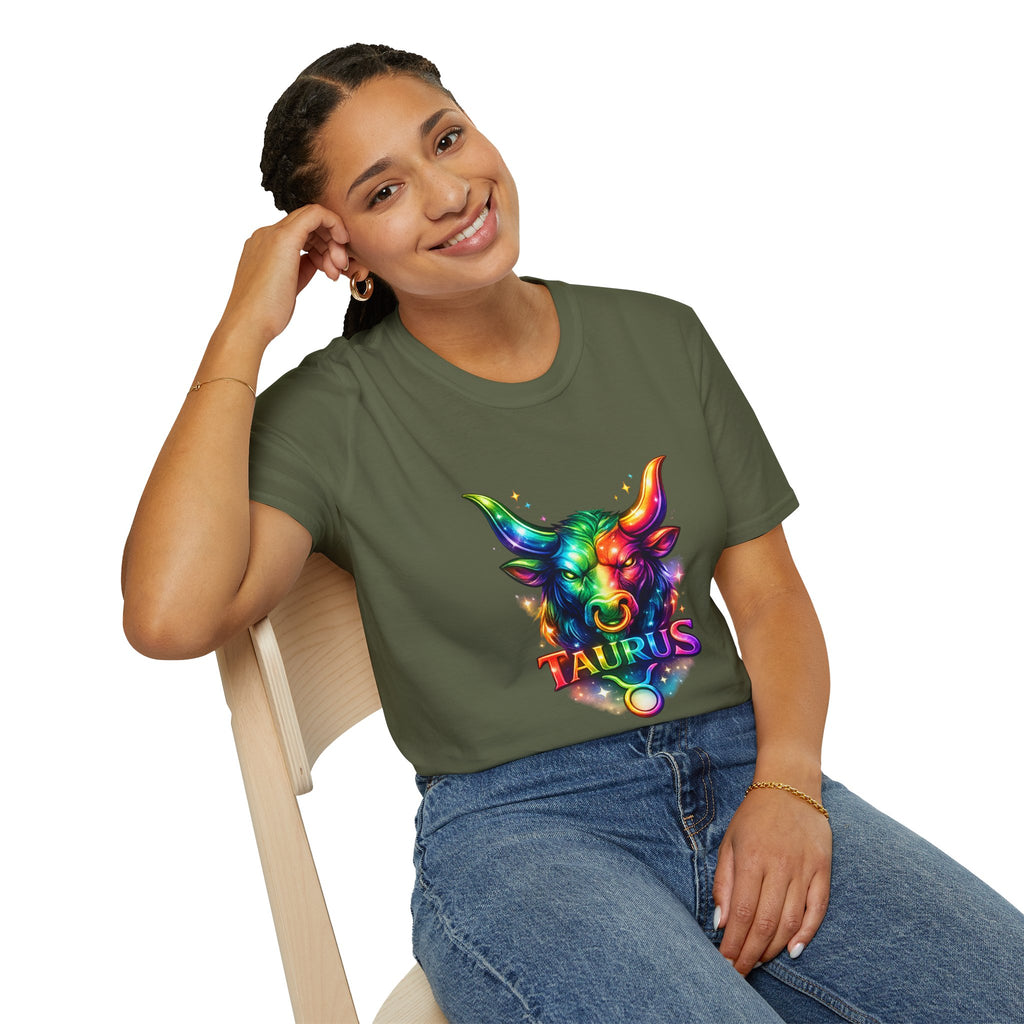 Taurus Zodiac Bull Graphic T-Shirt | Rainbow Astrology Tee